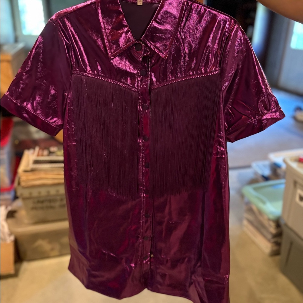 Shiny Purple Short Sleeve Shirt